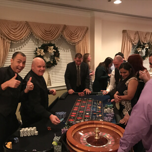 casino card dealers entertaining guests